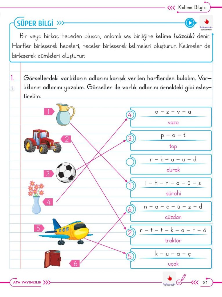 2. Sınıf Türkçe Ders Kitabı Cevapları Ata Yayıncılık (Gıcır Gıcır) Sayfa 21