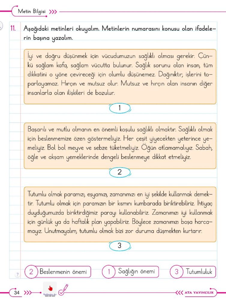 2. Sınıf Türkçe Ders Kitabı Cevapları Ata Yayıncılık (Gıcır Gıcır) Sayfa 34