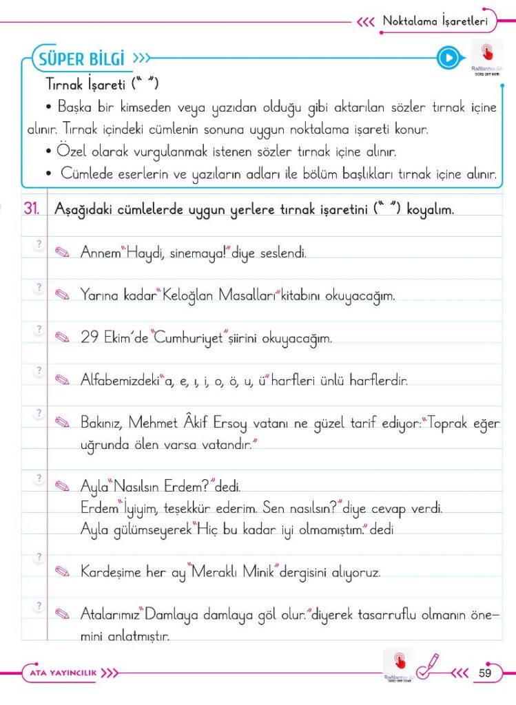 2. Sınıf Türkçe Ders Kitabı Cevapları Ata Yayıncılık (Gıcır Gıcır) Sayfa 59