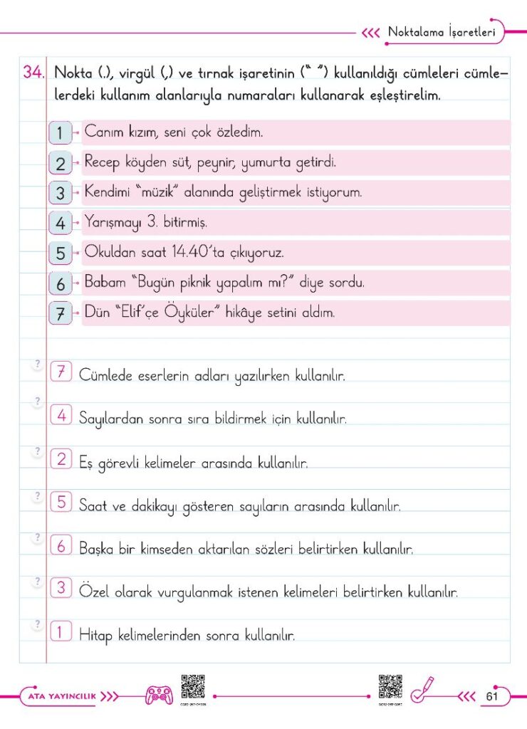 2. Sınıf Türkçe Ders Kitabı Cevapları Ata Yayıncılık (Gıcır Gıcır) Sayfa 61